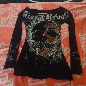 RISE N REVIVAL XS Y2K Long Sleeve  BLACK "BLING" EDGY TOP.